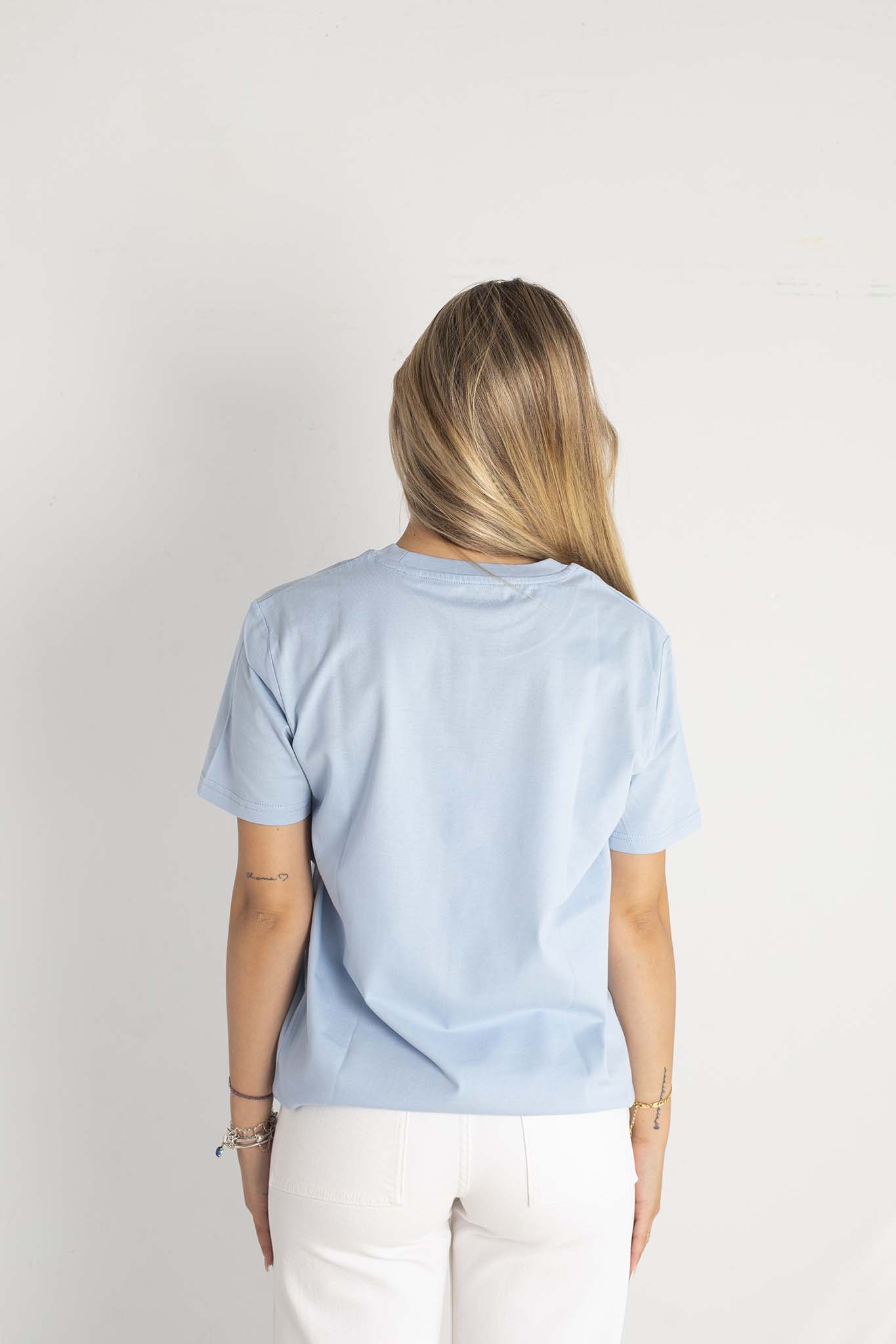 Camiseta DON'T PANIC azul cielo