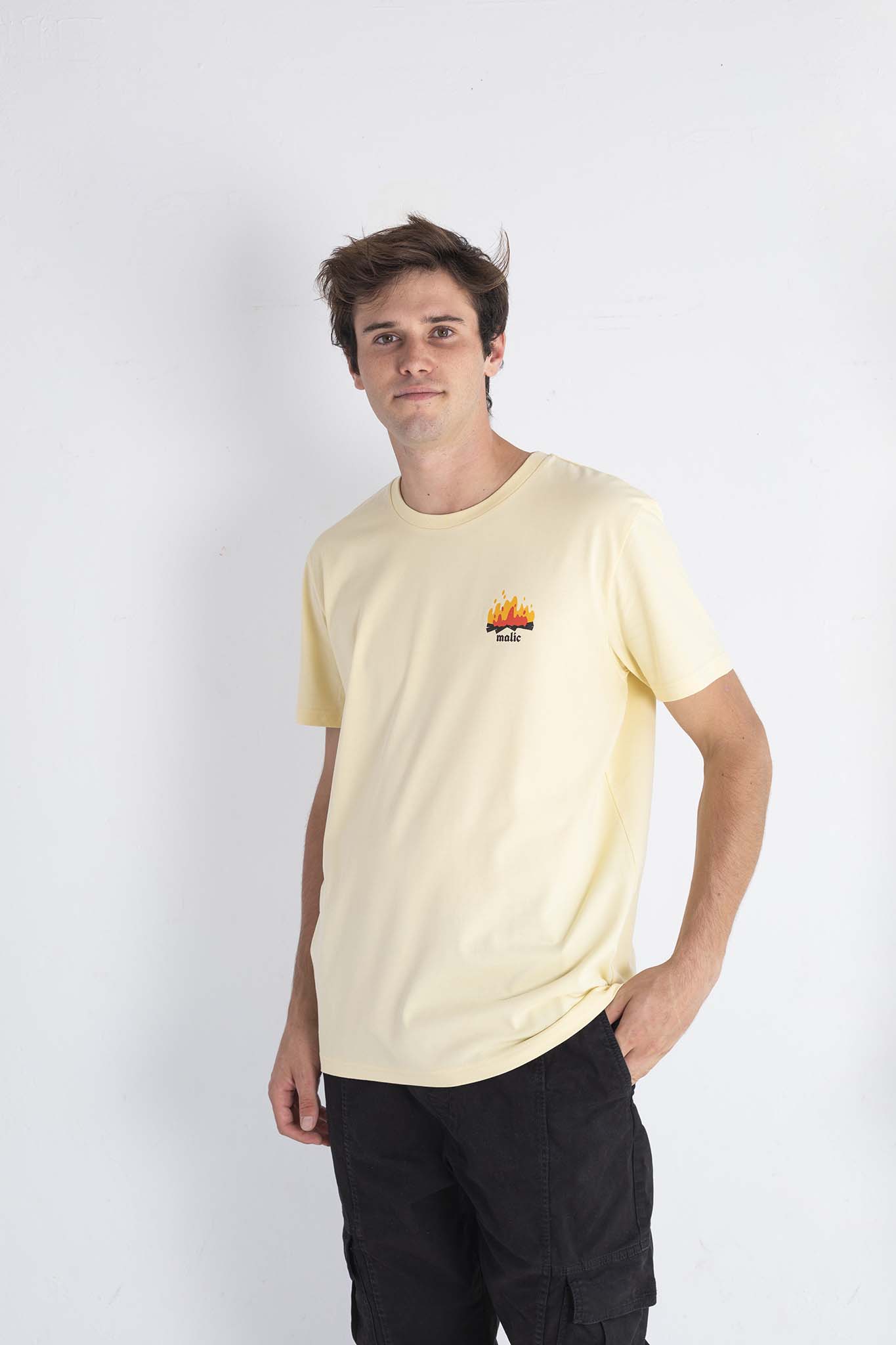 Camiseta DON'T PANIC amarillo mantequilla