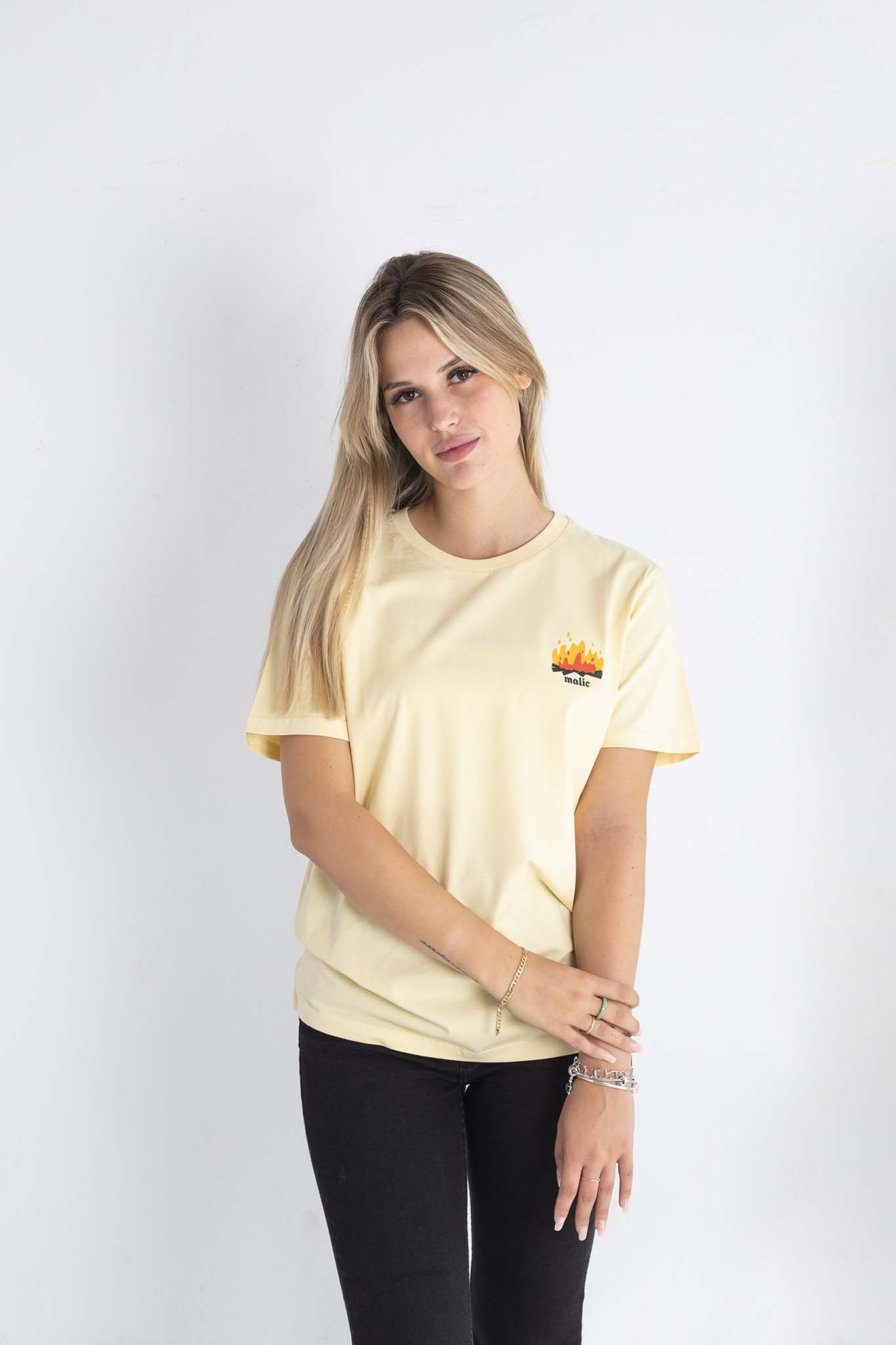 Camiseta DON'T PANIC amarillo mantequilla