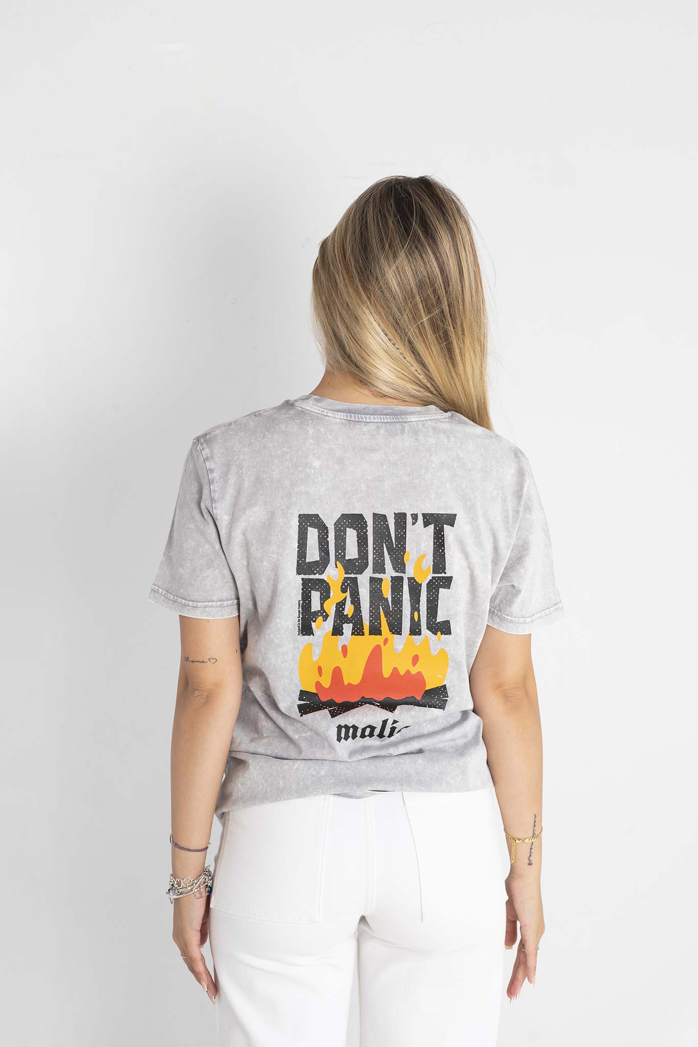 Camiseta DON'T PANIC gris vintage